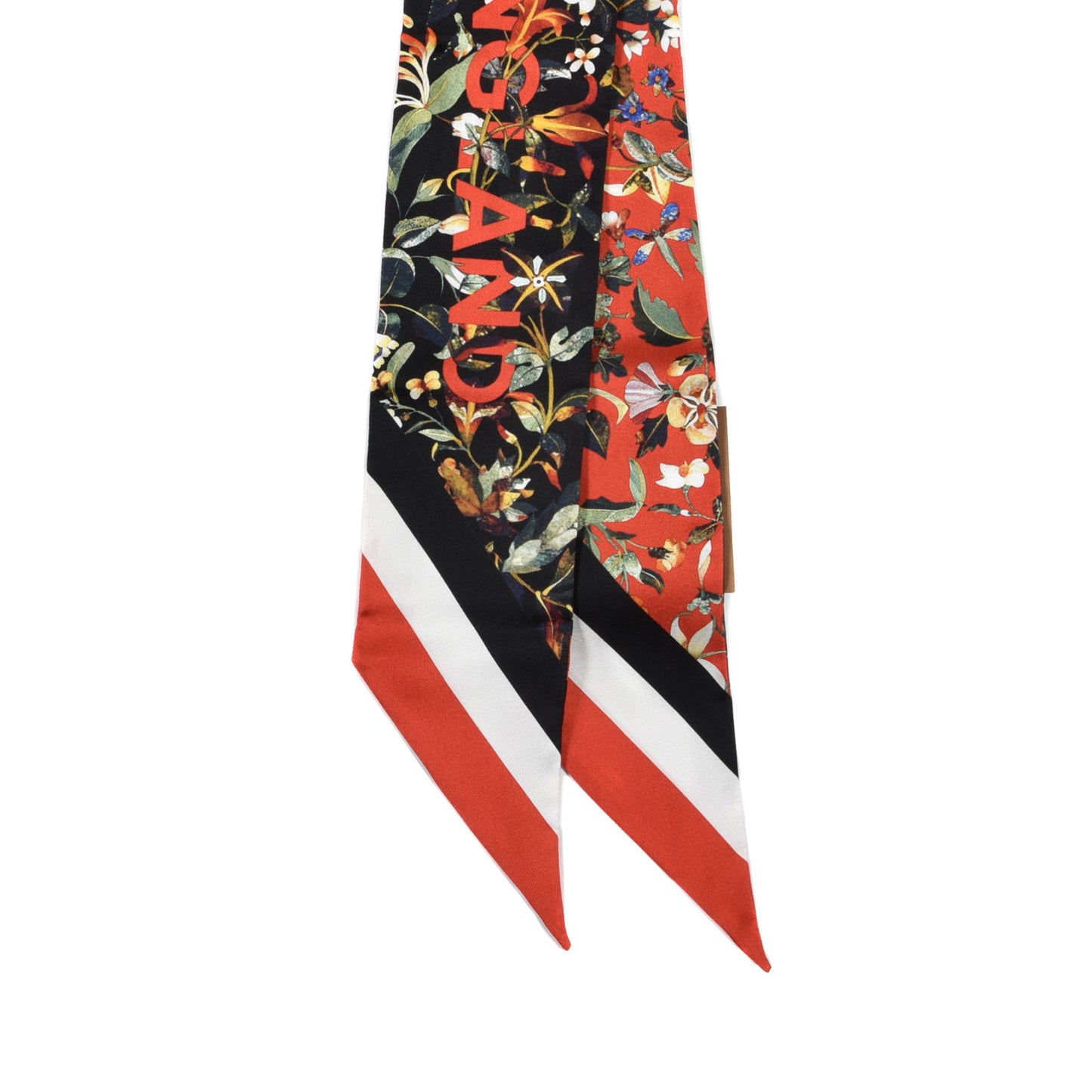 Silk Floral Print Skinny Scarf Blue Multicolor
