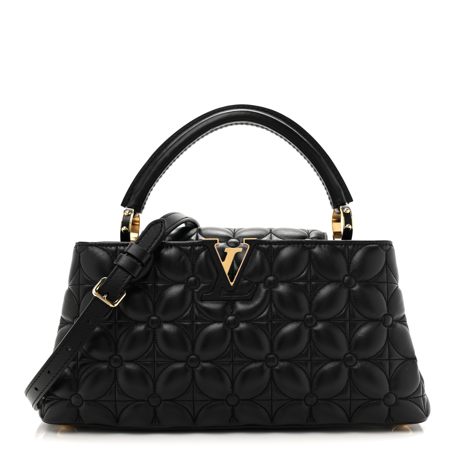 Louis Vuitton Lambskin Quilted Flower Capucines East West MM Black 1 of 8