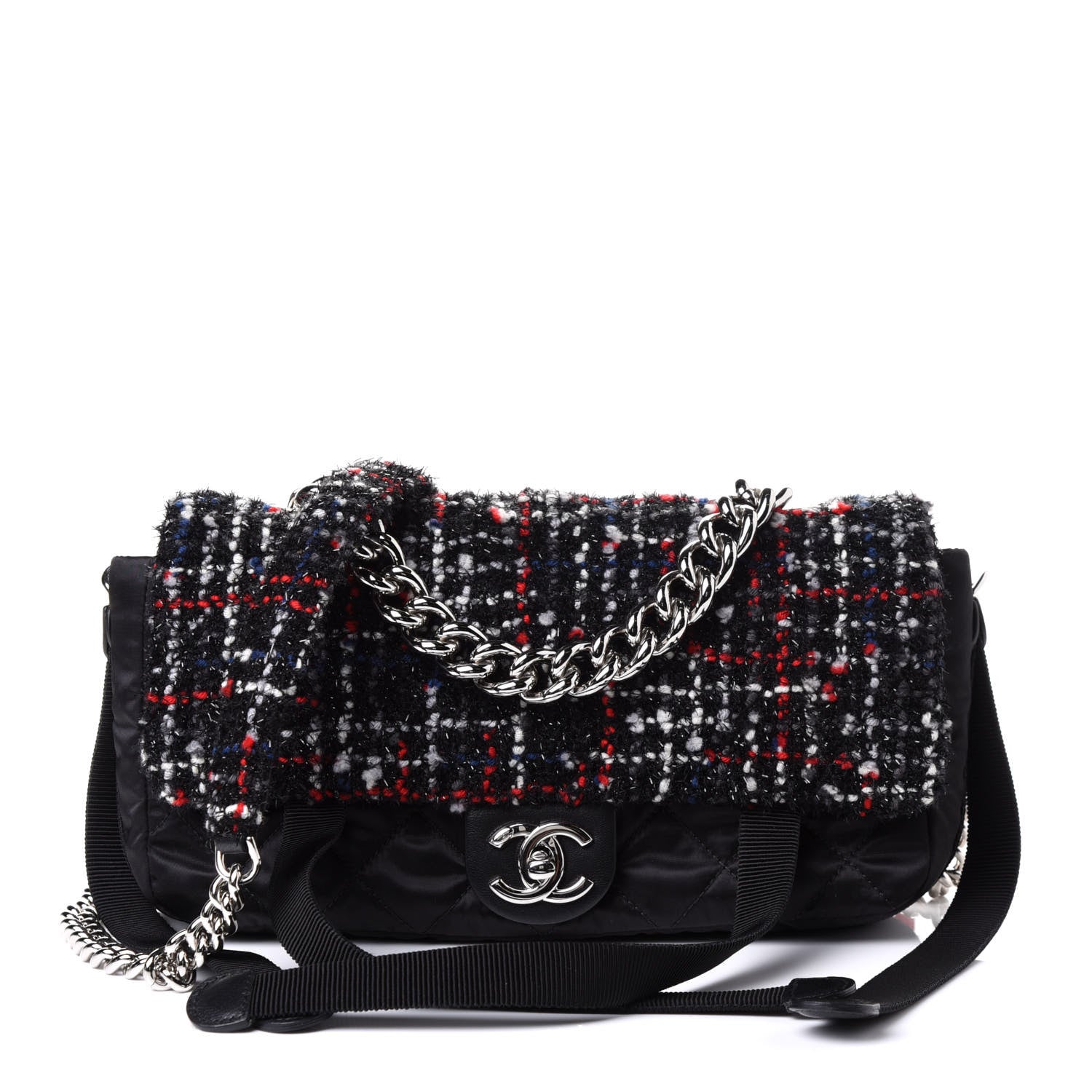 Chanel Tweed Nylon Quilted Small Astronaut Essentials Flap Black Red 1 of 5