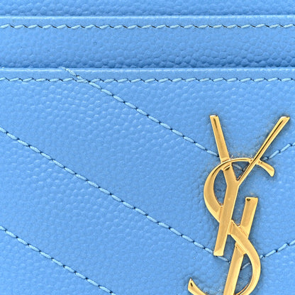 Saint Laurent Grain De Poudre Matelasse Chevron Cassandre Credit Card Case Blue Clair 8 of 11