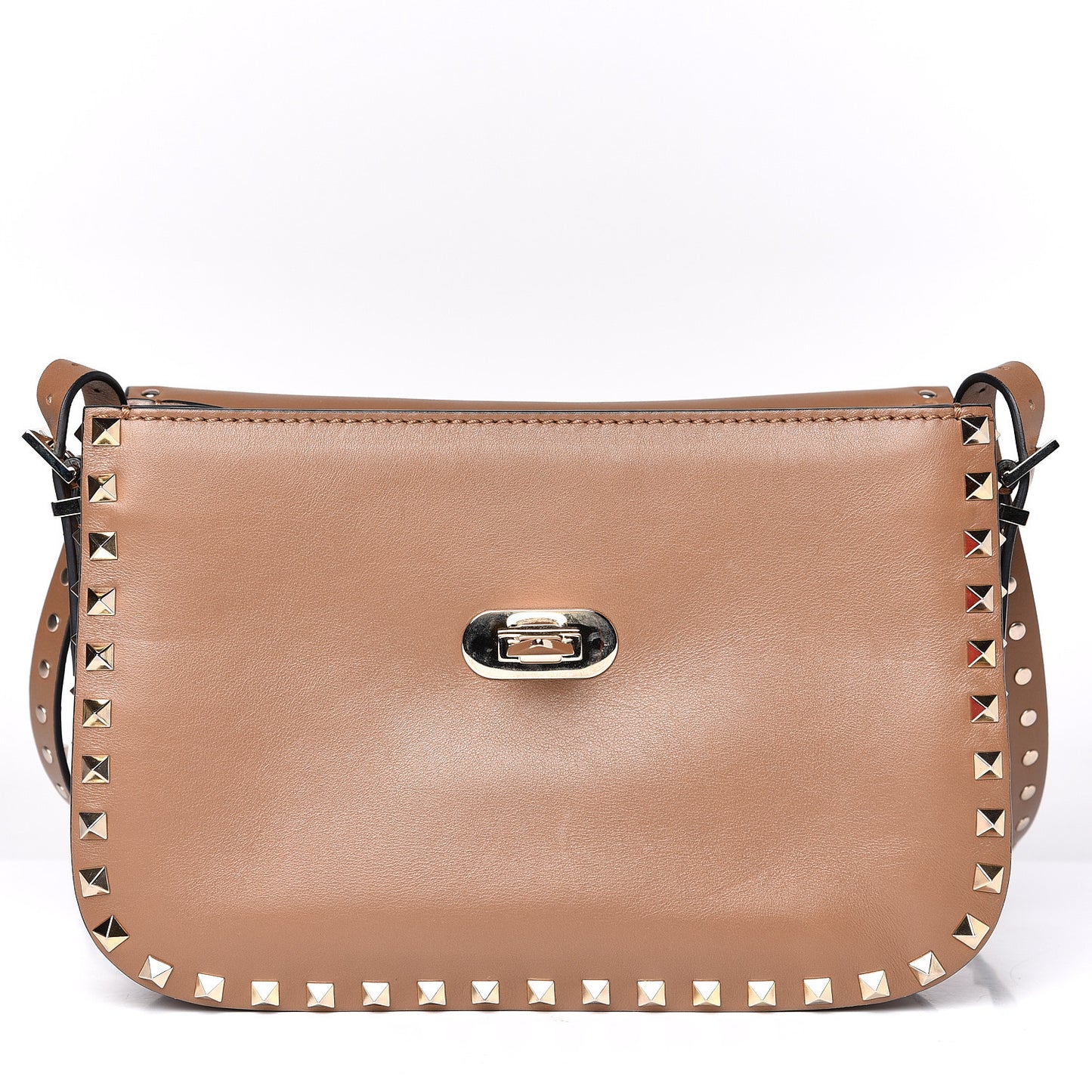 Vitello Medium Rockstud Flap Saddle Bag Nocciola