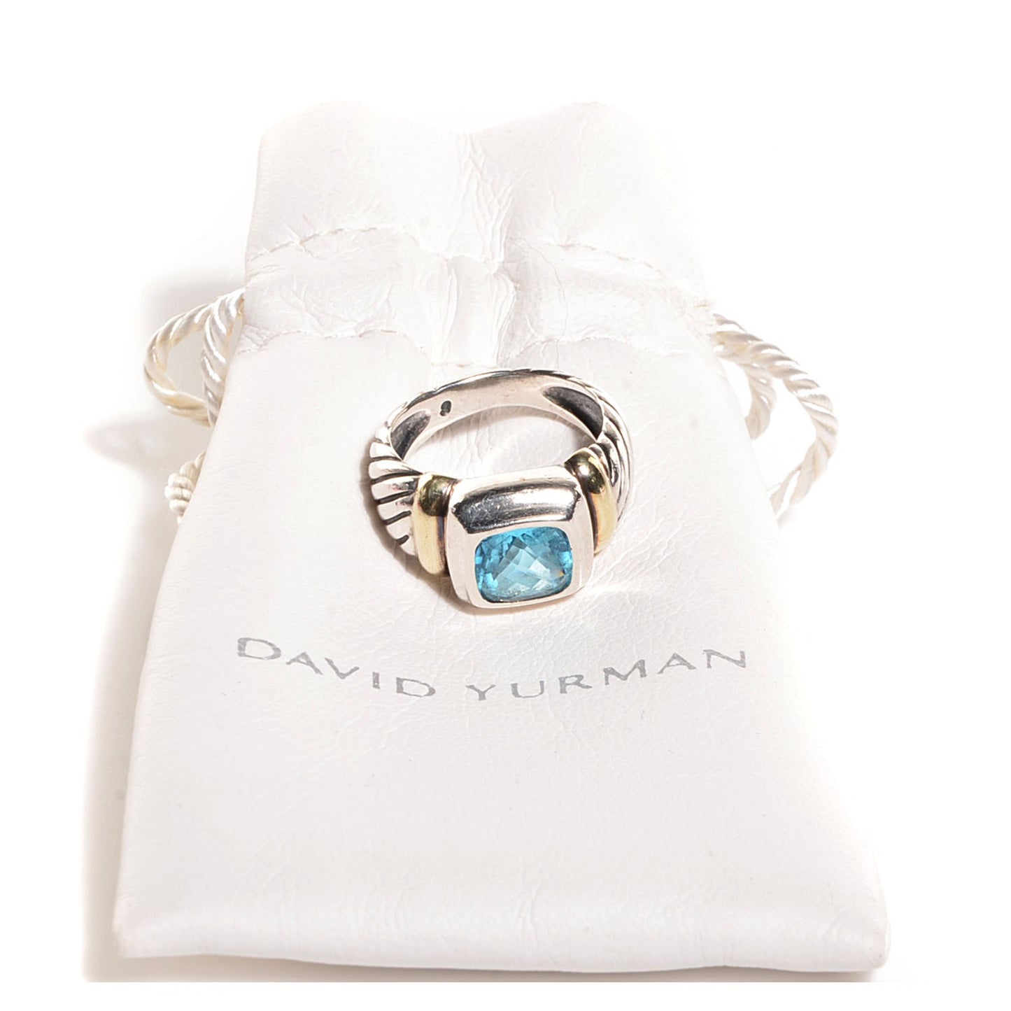 Sterling Silver 14K Yellow Gold Blue Topaz 7mm Noblesse Ring 51 5.75