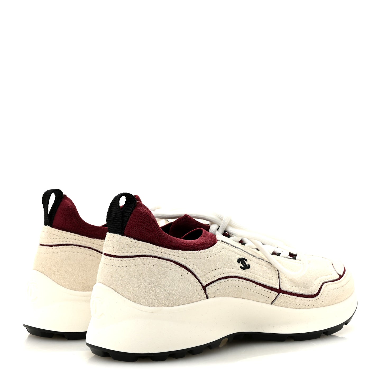 Suede Mixed Fibers Knit Womens CC Sneakers 38 Ivory Burgundy