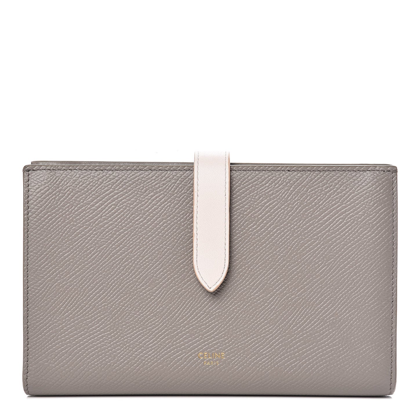 Grained Calfskin Large Multifunction Strap Wallet Grey Vintage Pink