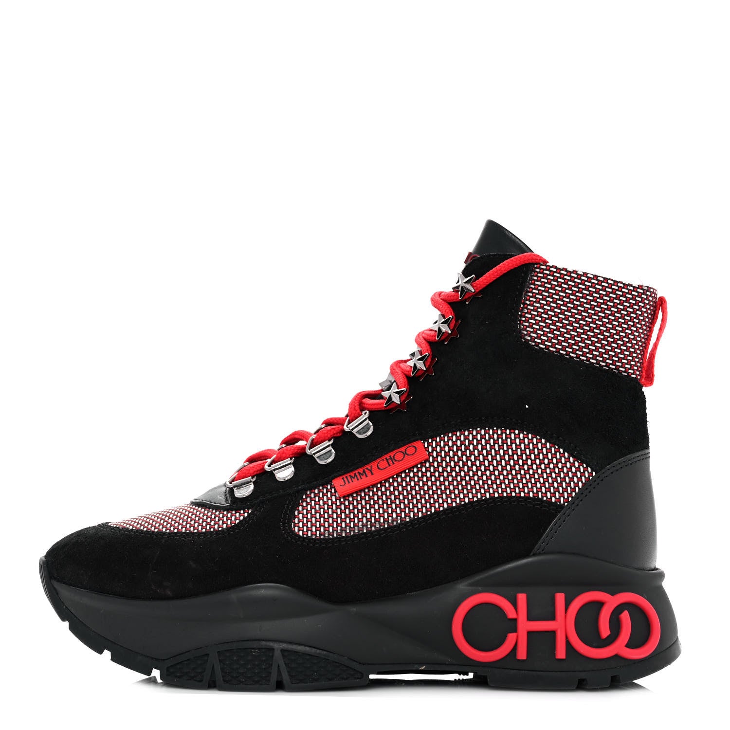 Jimmy Choo Calfskin Technical Mesh Suede Crosta Boot 36.5 Red Black 1 of 7