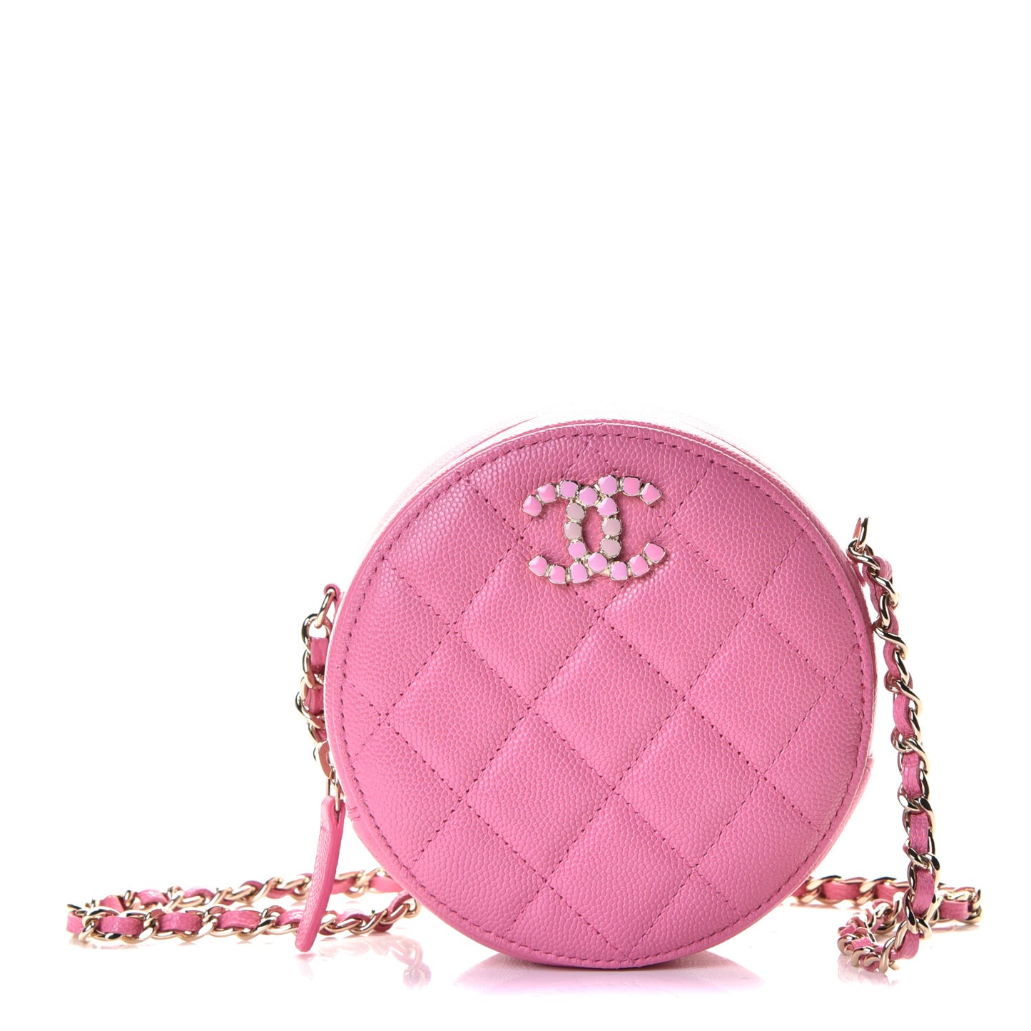 Caviar Quilted Gripoix CC Round Clutch With Chain Pink