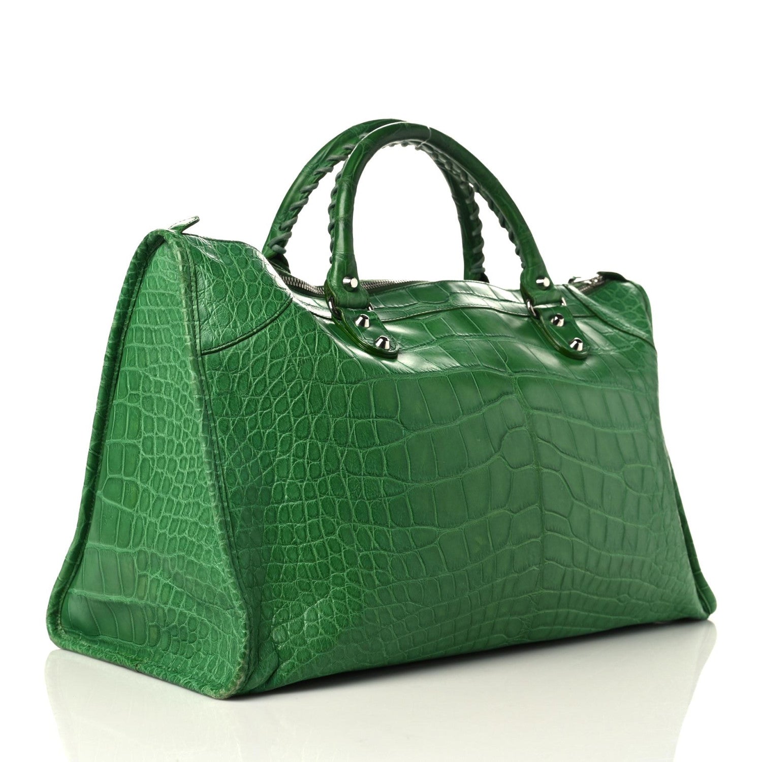 Balenciaga Crocodile Classic Silver Hardware Work Green 3 of 10