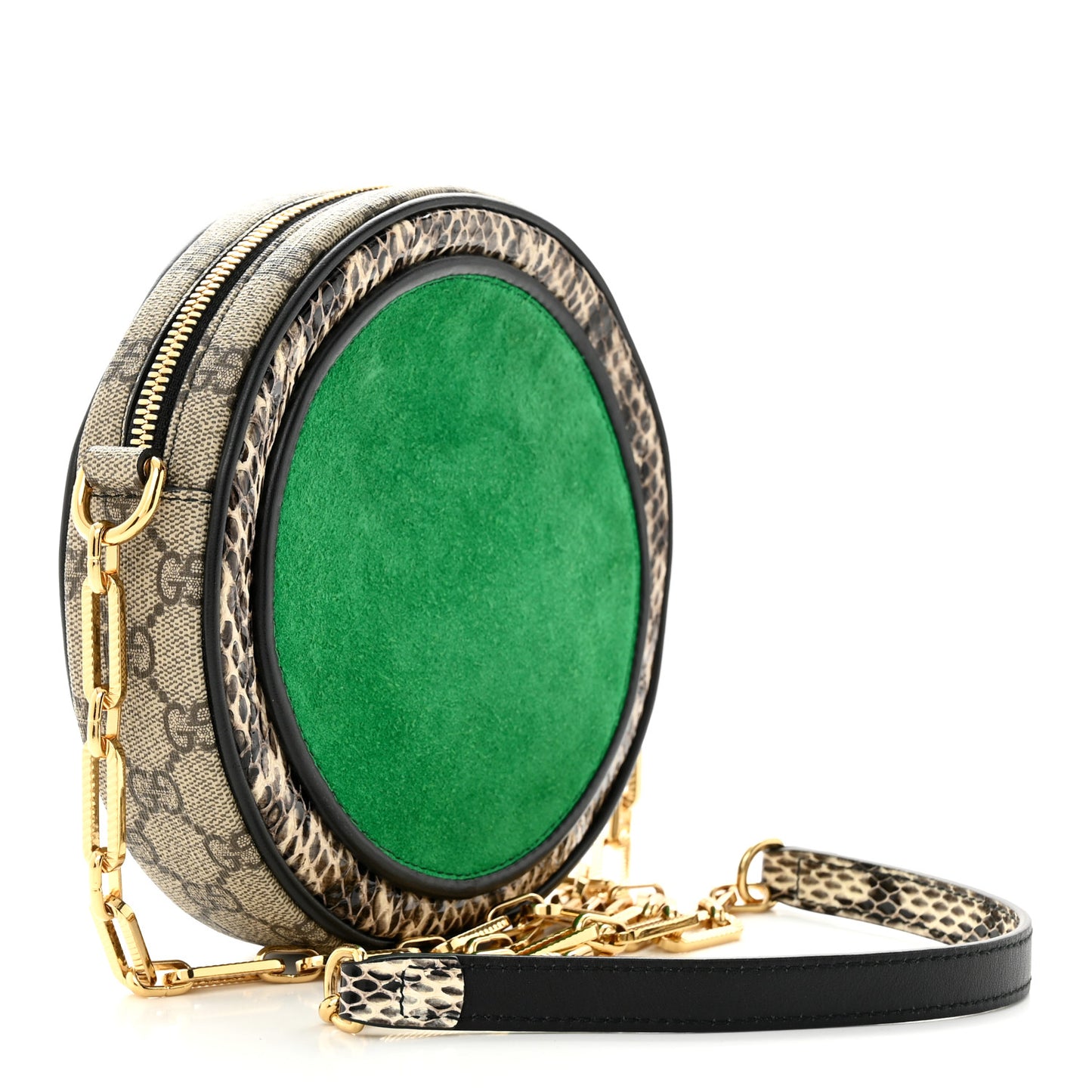 GG Supreme Monogram Patchwork Cat Round Shoulder Bag White Beige