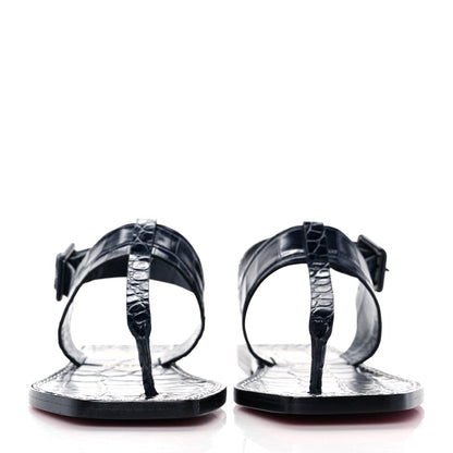 Christian Louboutin Calfskin Crocodile Embossed Cubongo Flat Sandals 35.5 Obscur 2 of 8