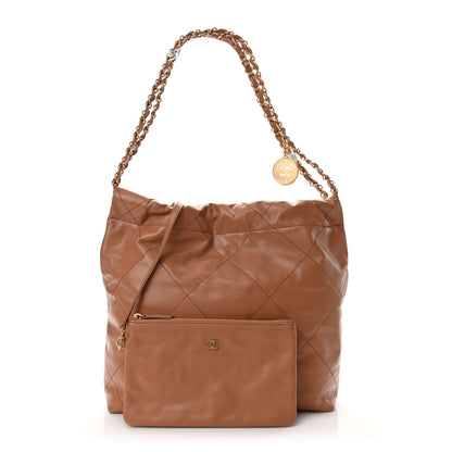 Chanel Shiny Calfskin Quilted Small Chanel 22 Camel 1 of 11