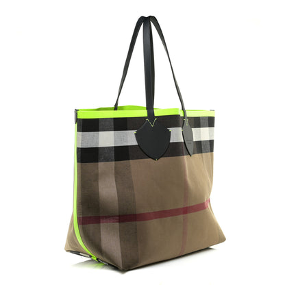 Burberry Canvas Mega Check Extra Large The Giant Reversible Tote Black Neon Yellow 3 of 10