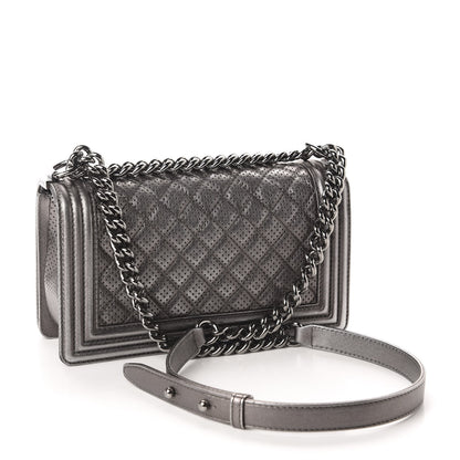 Chanel Metallic Lambskin Perforated Medium Boy Flap Dark Silver 3 of 11