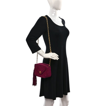 Chanel Suede Chevron CC Tassel Camera Bag Dark Pink 2 of 12