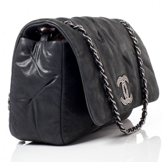 Iridescent Calfskin Glint Flap Black