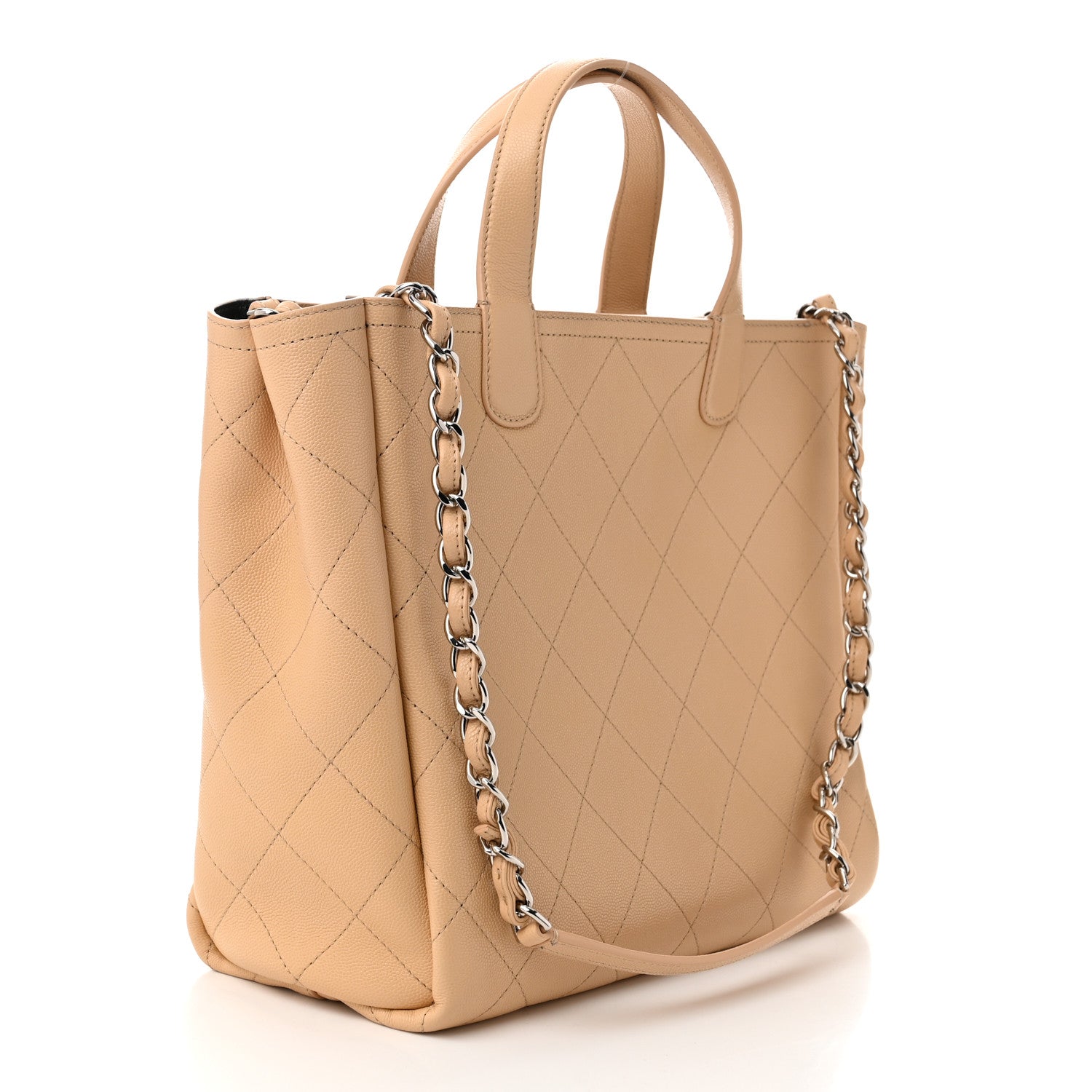 Chanel Caviar Stitched Small Shopping Tote Beige 3 of 10