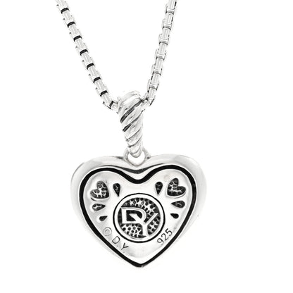 David Yurman Sterling Silver Diamond Cable Heart Pendant Necklace 4 of 5