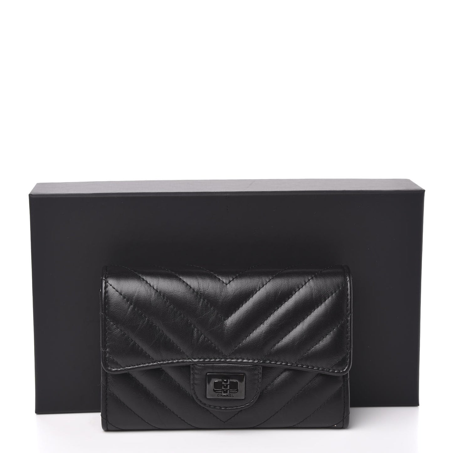 Aged Calfskin Chevron Quilted Reissue Medium Flap Wallet So Black