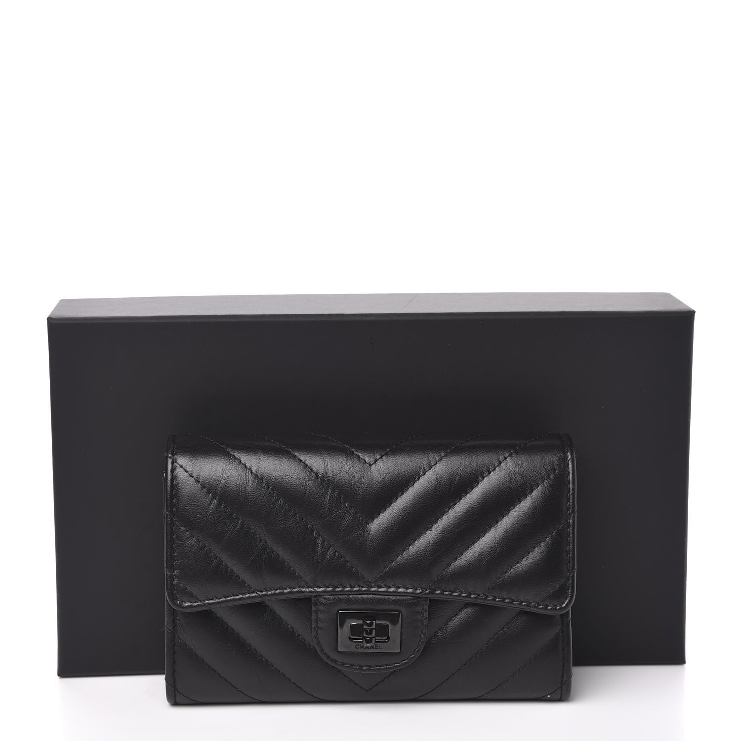 Chanel Aged Calfskin Chevron Quilted Reissue Medium Flap Wallet So Black 9 of 9