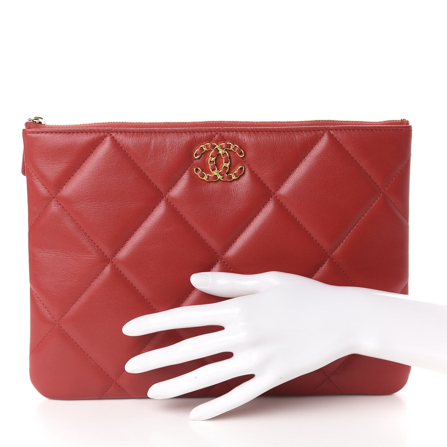 Goatskin Quilted Large 19 Cosmetic Case Red