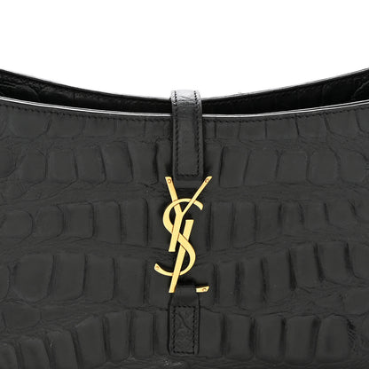 Saint Laurent Calfskin Crocodile Embossed LE 5 A 7 Hobo Black 8 of 10