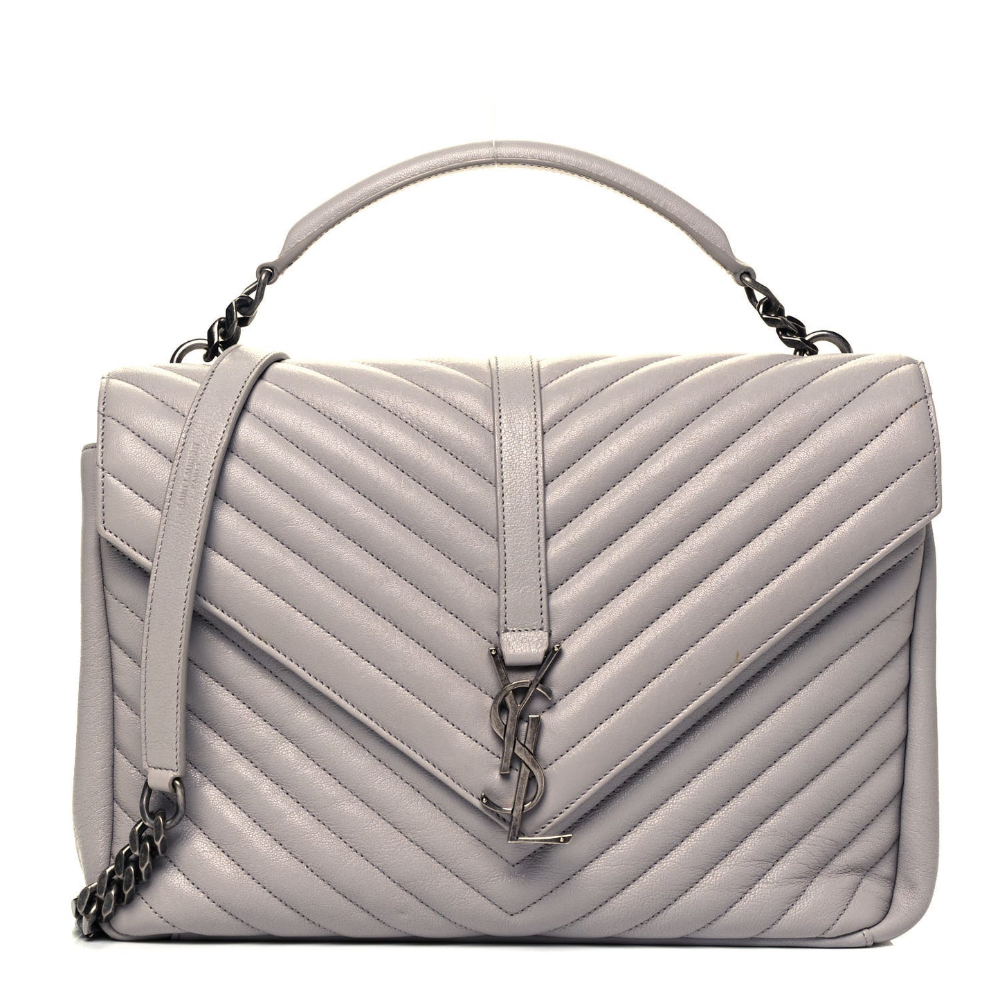 Sheepskin Matelasse Chevron Monogram Large College Satchel Light Grey