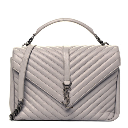 Saint Laurent Sheepskin Matelasse Chevron Monogram Large College Satchel Light Grey 1 of 9