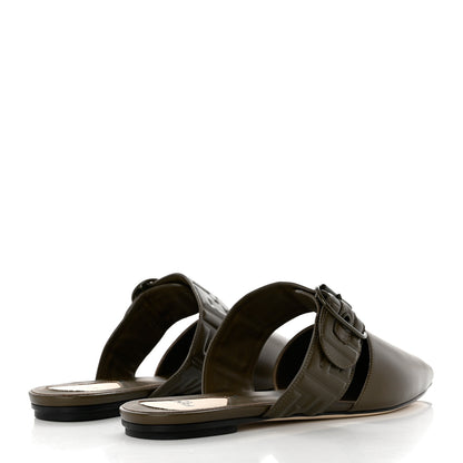 Fendi Vitello FF Embossed Buckle Flat Mules 40.5 Wood 4 of 8