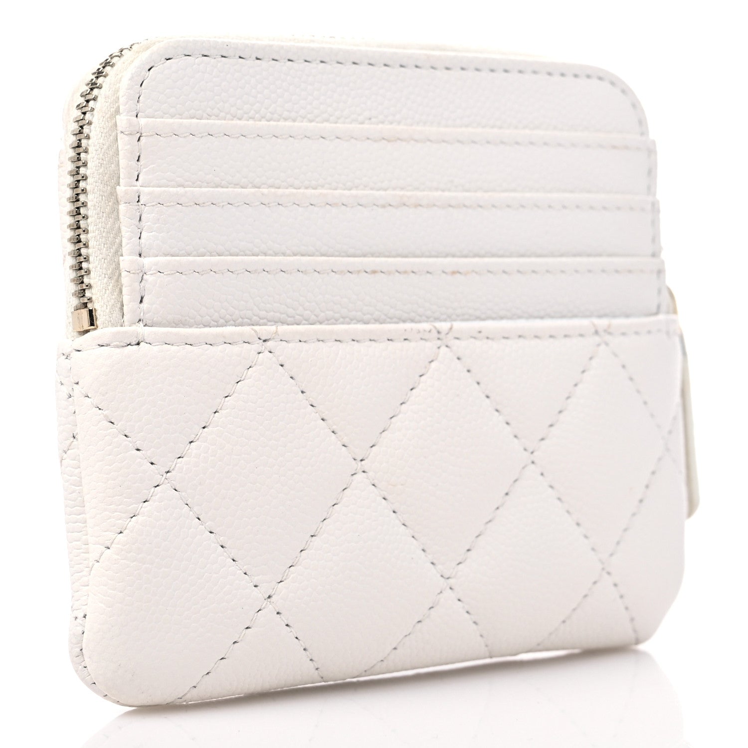 Chanel Caviar Quilted Crystal Zip Card Holder Wallet White 2 of 9