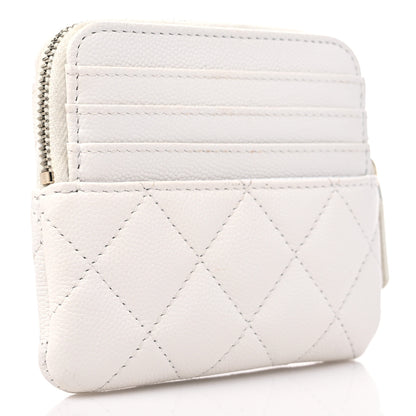 Chanel Caviar Quilted Crystal Zip Card Holder Wallet White 2 of 9