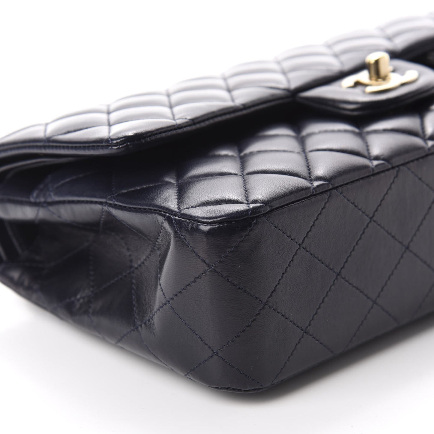 Lambskin Quilted Medium Double Flap Navy