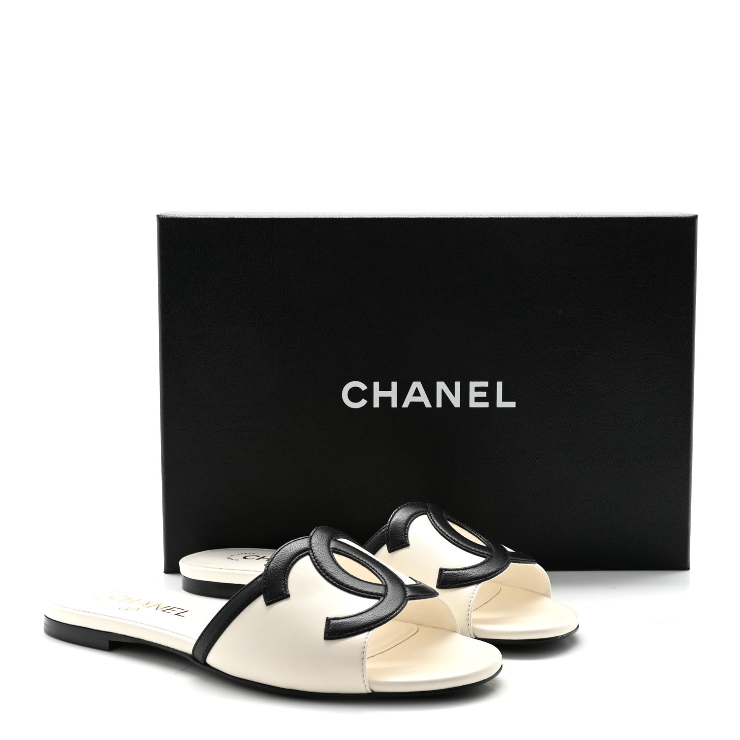 Chanel Lambskin CC Cutout Mules 37 Ivory Black 10 of 10