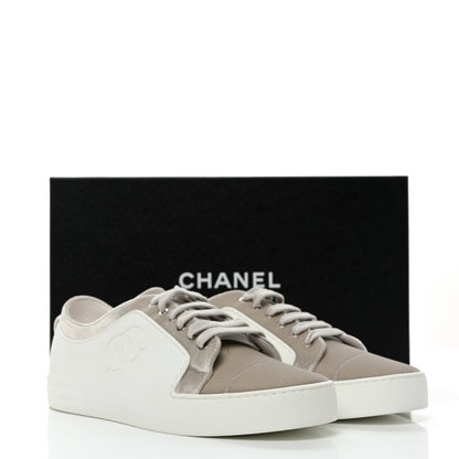 Chanel Velvet Calfskin Womens CC Sneakers 41 White Silver 2 of 13