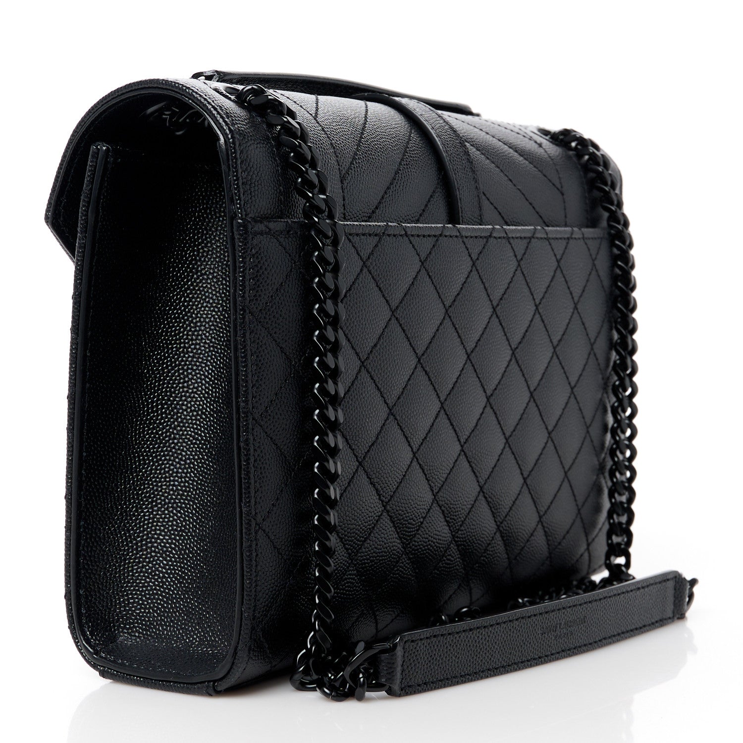 Saint Laurent Grain De Poudre Textured Mixed Matelasse Triquilt Medium Monogram Monochrome Satchel Black 3 of 11