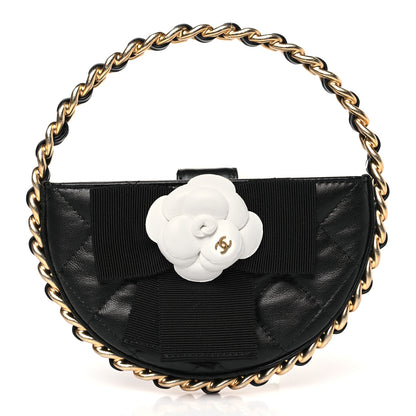 Chanel Lambskin Quilted Round Camellia Mini Clutch Black 1 of 10