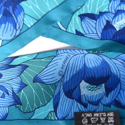 Hermes Silk Fleurs de Lotus Twilly Canard Bleu Dur Turquoise 5 of 5