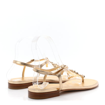 Chanel Metallized Lambskin CC Crystal Thong Sandals 38.5 Gold 5 of 9