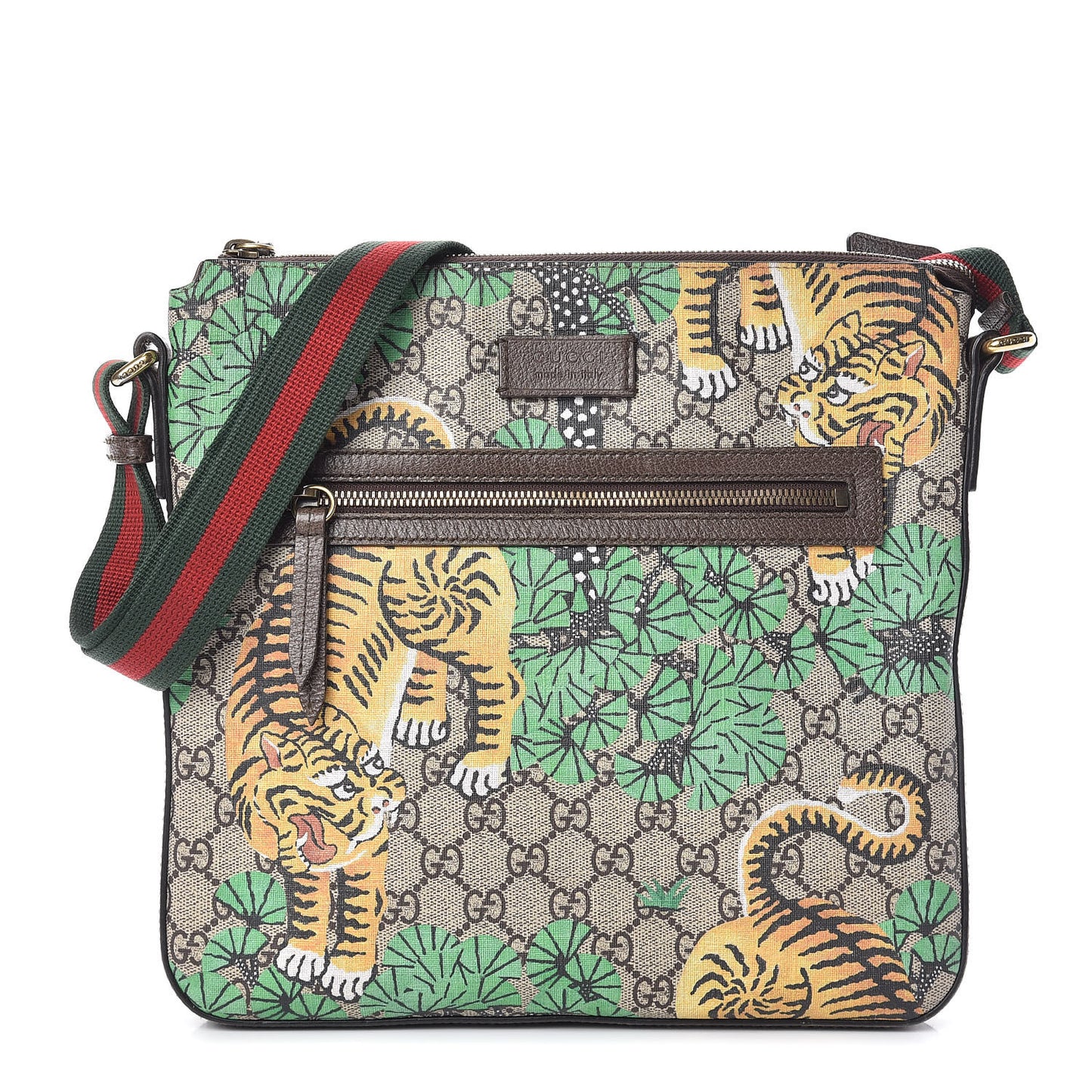 GG Supreme Monogram Bengal Web Medium Flat Messenger Beige Yard