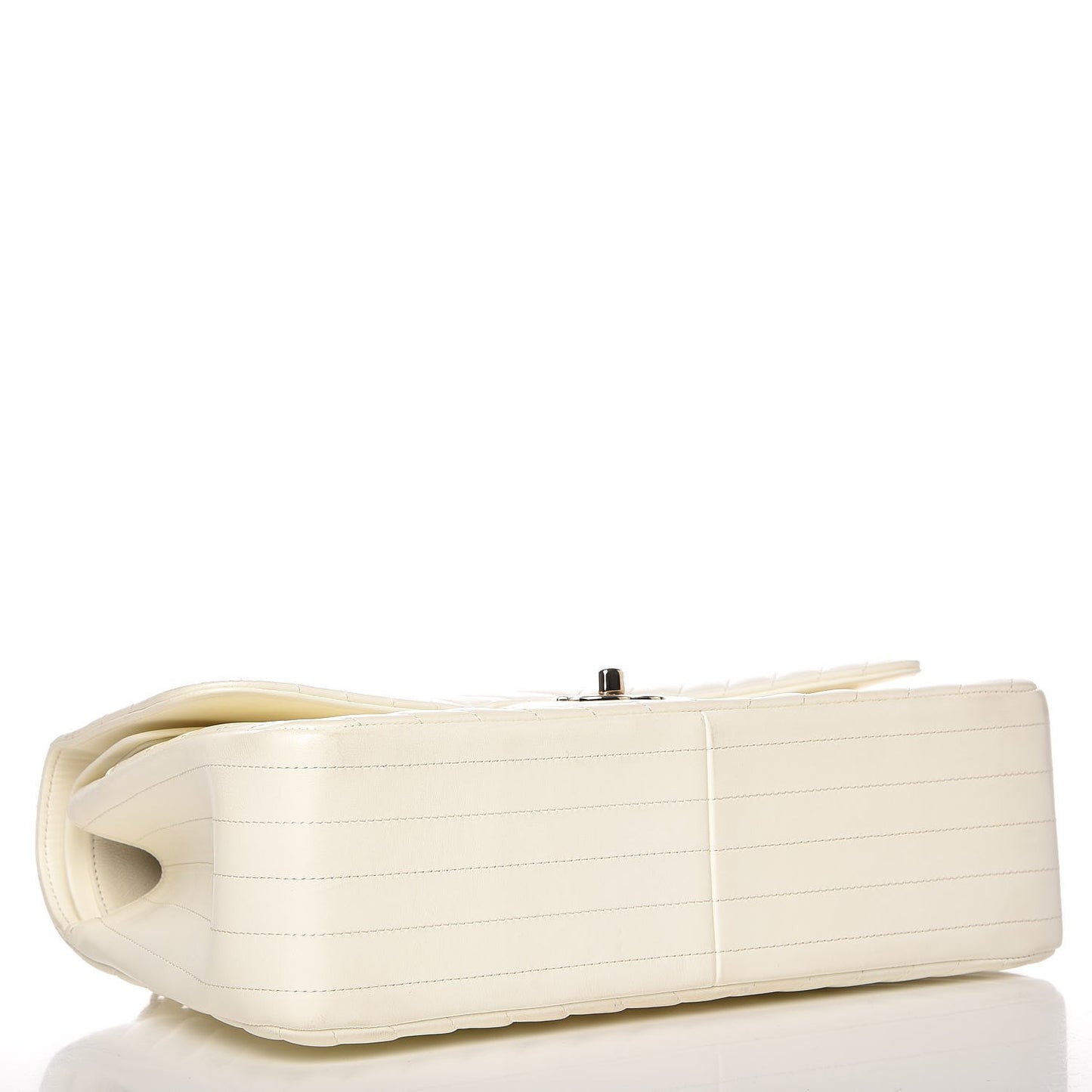 Lambskin Chevron Quilted Jumbo Double Flap White