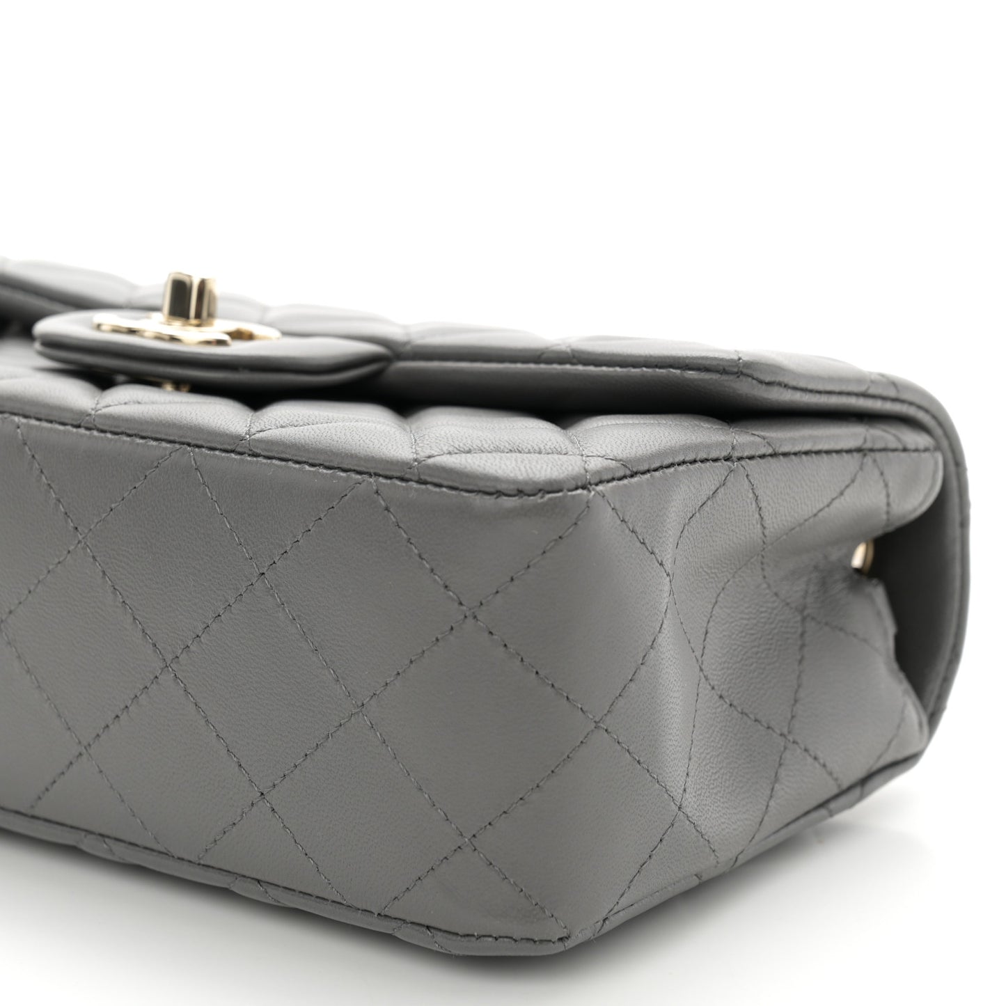 Lambskin Quilted Mini Rectangular Flap Dark Grey