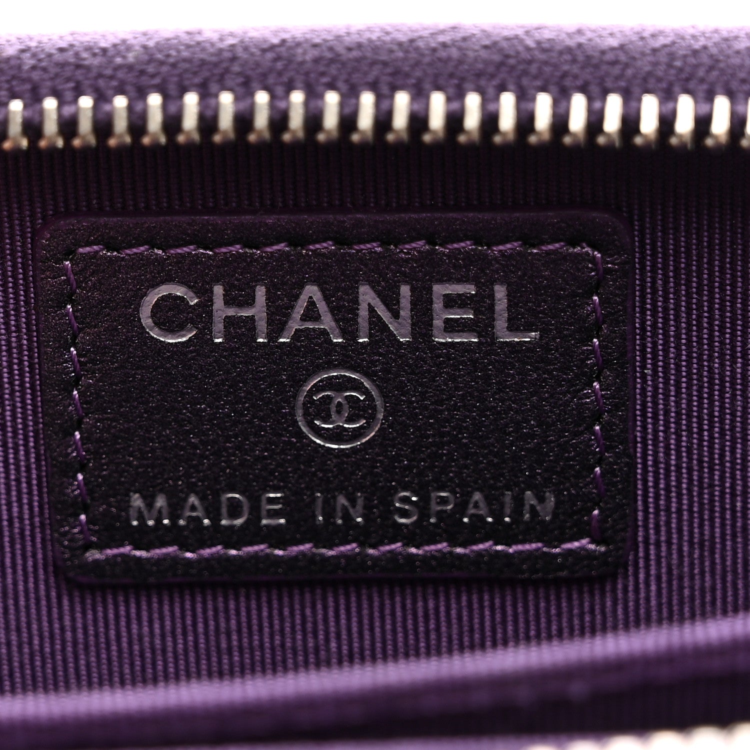 Chanel Metallic Lambskin Quilted Zip Around Coin Purse Wallet Dark Purple 6 of 8