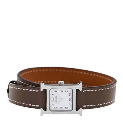 Hermes Stainless Steel Swift 17.2mm Heure H Hour Double Tour Quartz Watch Etoupe 2 of 4