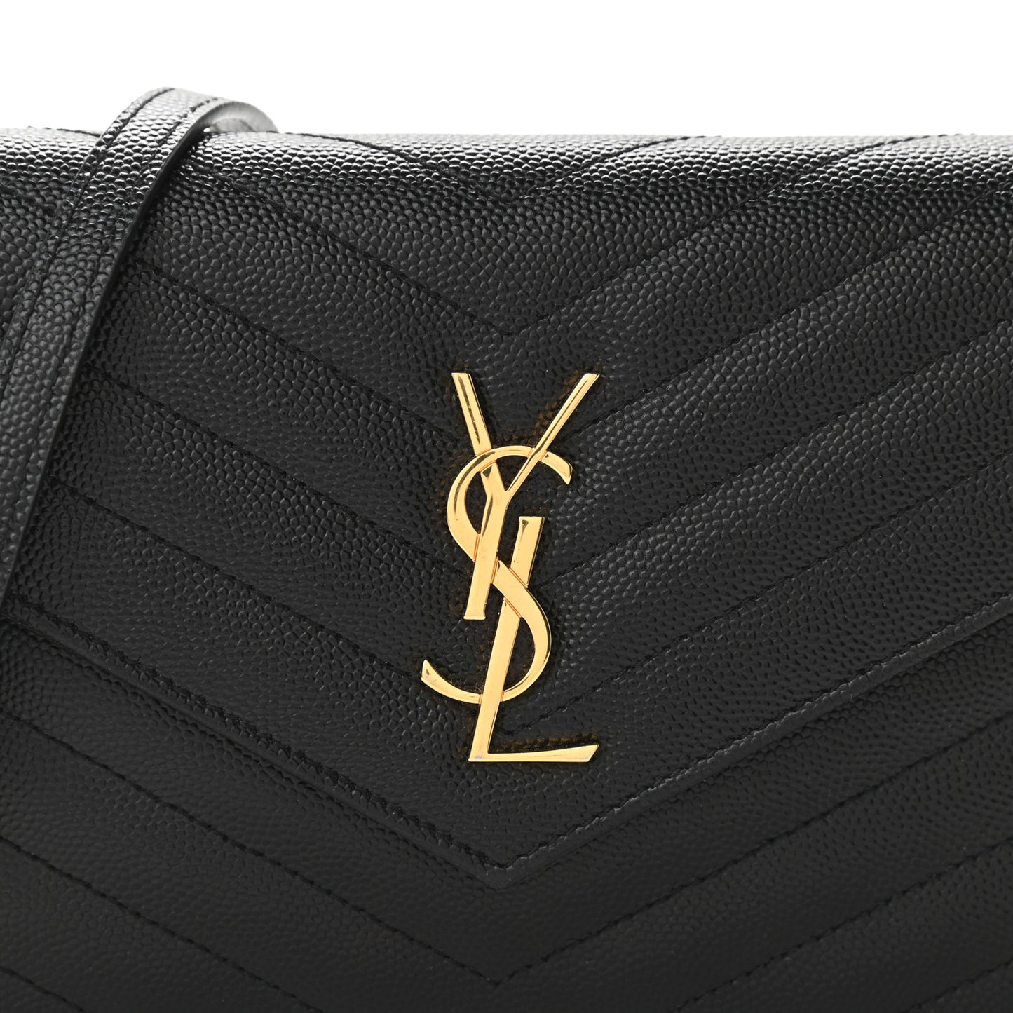 Grain De Poudre Matelasse Chevron Monogram Envelope Chain Wallet Black