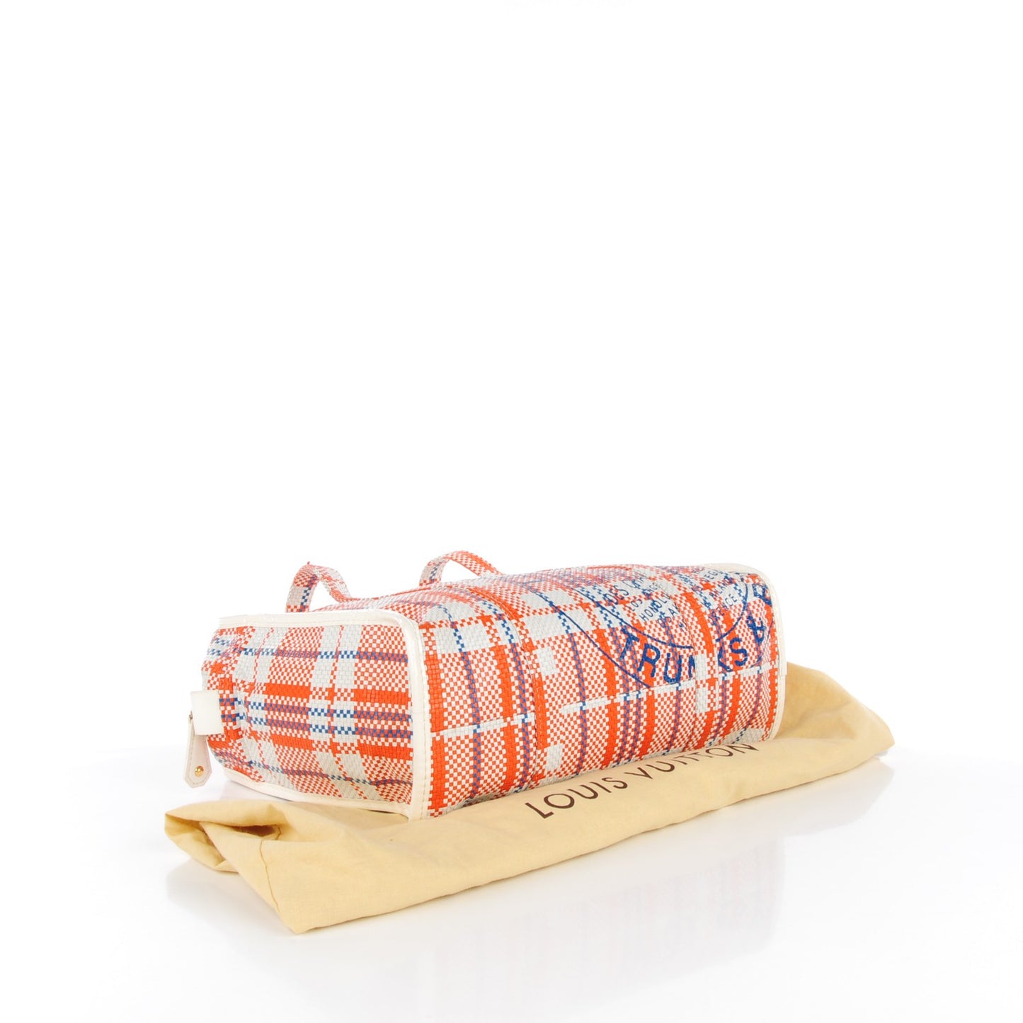 Woven Leather Plaid Laundry Tote Orange