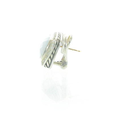 David Yurman Sterling Silver Pave Diamond Mother of Pearl Albion Earrings 2 of 4