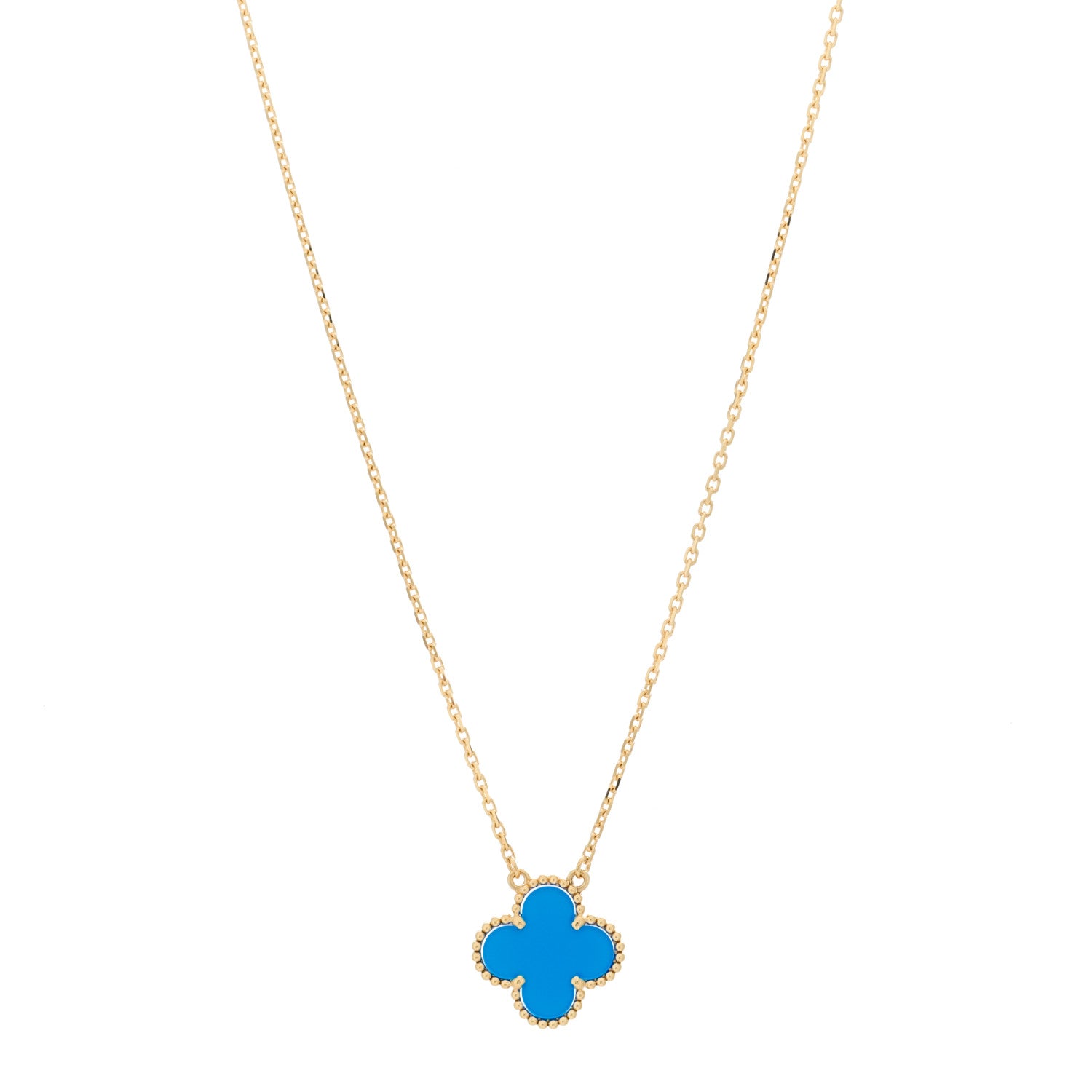 Van Cleef & Arpels 18K Yellow Gold Blue Agate Vintage Alhambra Pendant Necklace 1 of 6