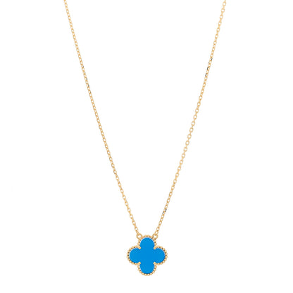 Van Cleef & Arpels 18K Yellow Gold Blue Agate Vintage Alhambra Pendant Necklace 1 of 6