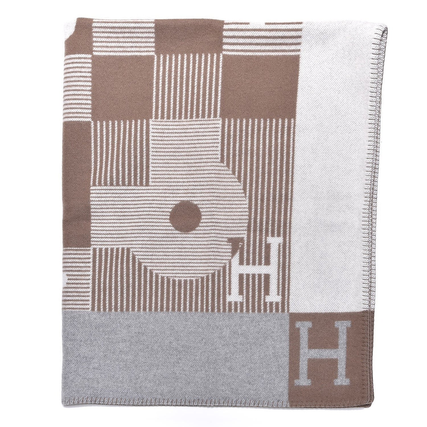 Hermes Wool Cashmere Echecs Et Trames Blanket Gris Beige 1 of 4