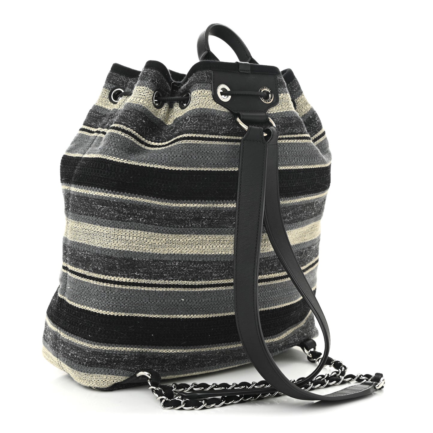 Striped Canvas Large Deauville Backpack Gray Black