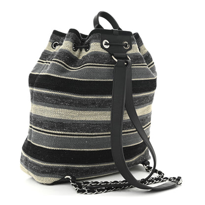 Chanel Striped Canvas Large Deauville Backpack Gray Black 3 of 10