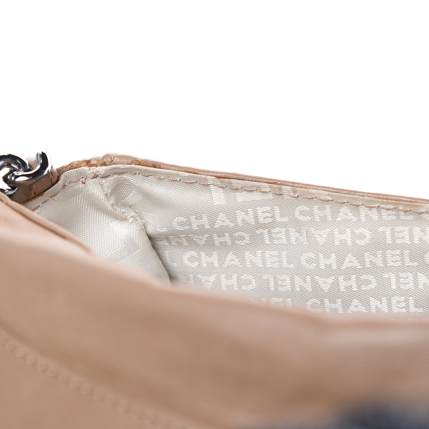 Lambskin Chain Stitch Clutch Dark Beige